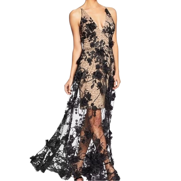 Dress the Population Sidney Floral Lace Gown in Nude NEW Size XL1